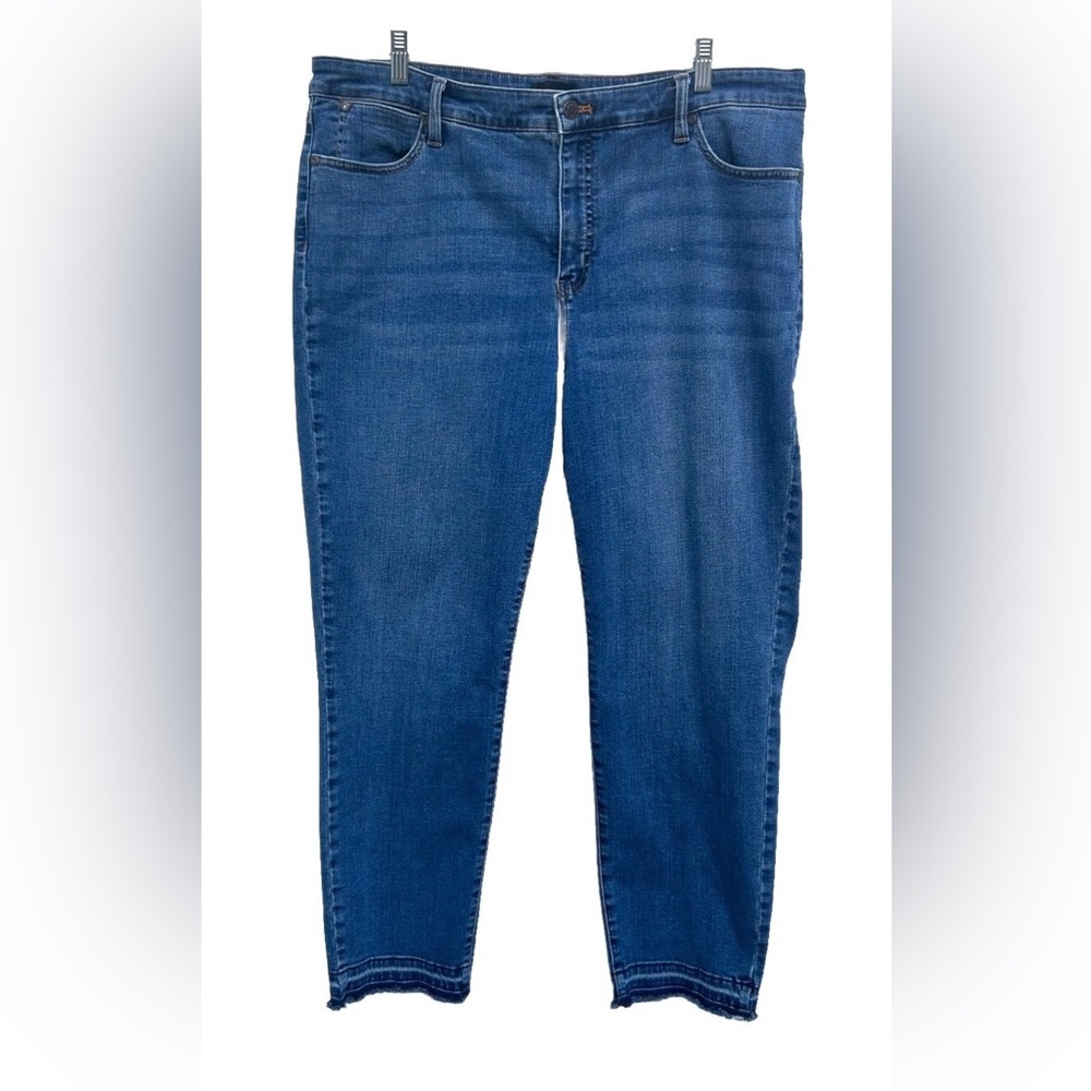 Talbots Slim Ankle Jeans Women 18 High Rise Blue Denim Medium Wash Frayed Hem